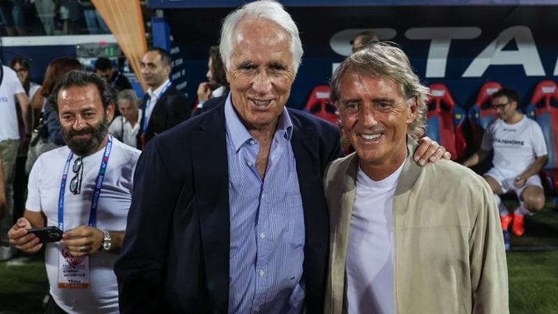 Giovanni Malagò e Roberto Mancini durante la Partita del Cuore 2026
