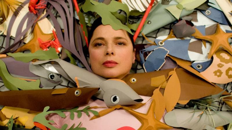 Isabella Rossellini con alcuni prototipi di animali realizzati per la serie di cortometraggi Green Porno da lei diretta (courtesy Isabella Rossellini)