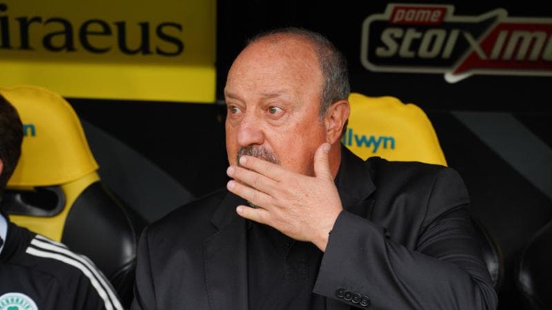 Panathinaikos head coach Rafa Benitez during the warm-up before the AEK vs Panathinaikos match for the 4th round of the Greek Super League playoffs on May 10, 2026. (Photo by Giorgos Arapekos/NurPhoto via Getty Images)