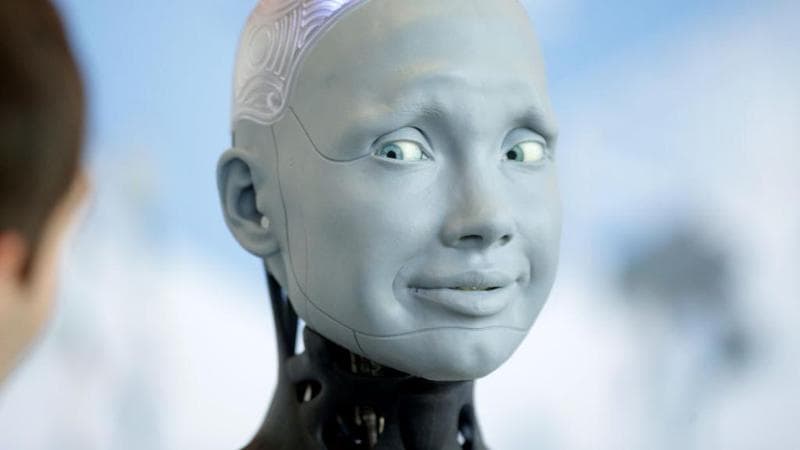 Ginevra (Svizzera), 6 luglio: un robot interagisce con un visitatore