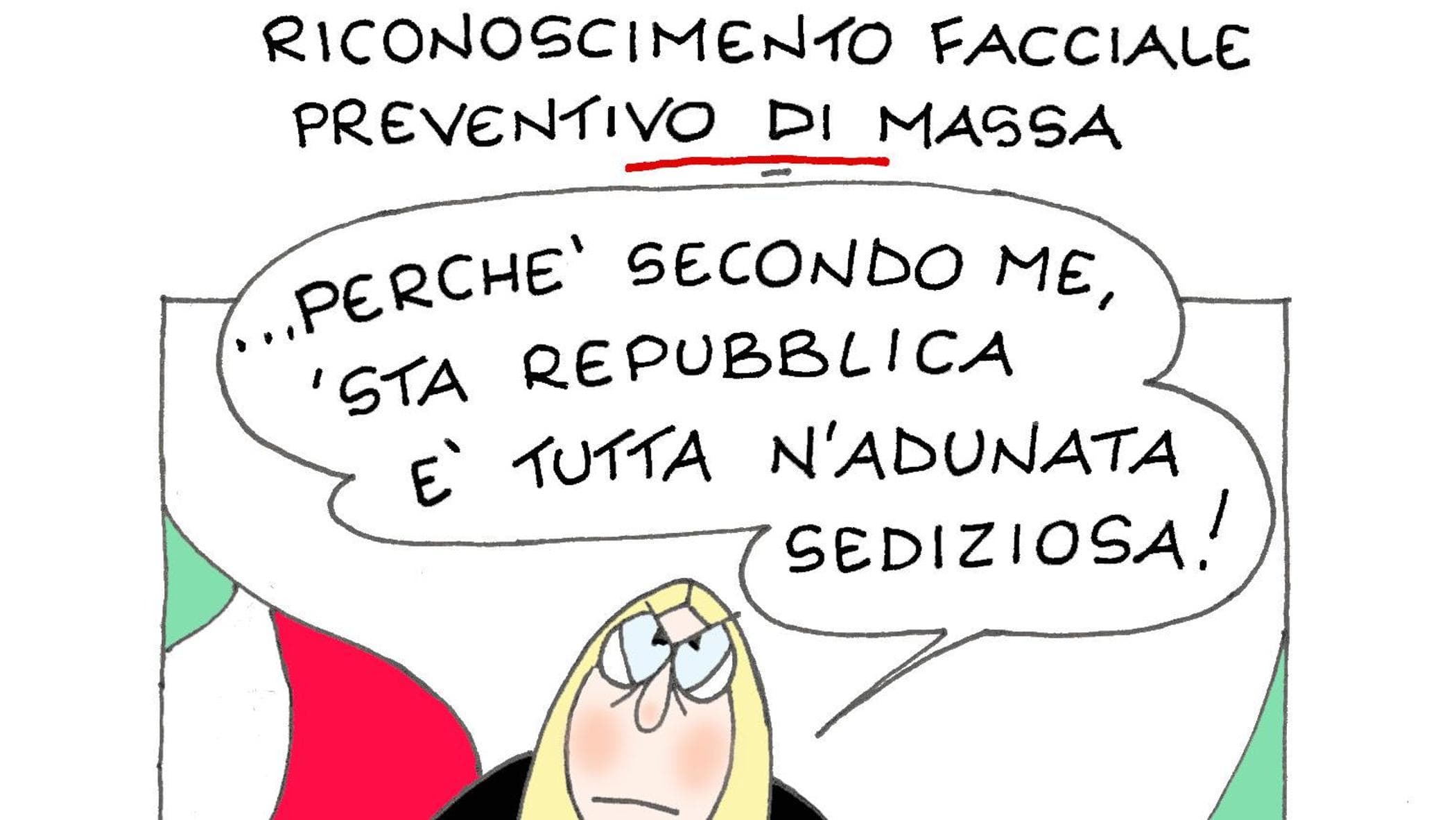 La vignetta di Ellekappa: Meloni e il riconoscimento facciale
