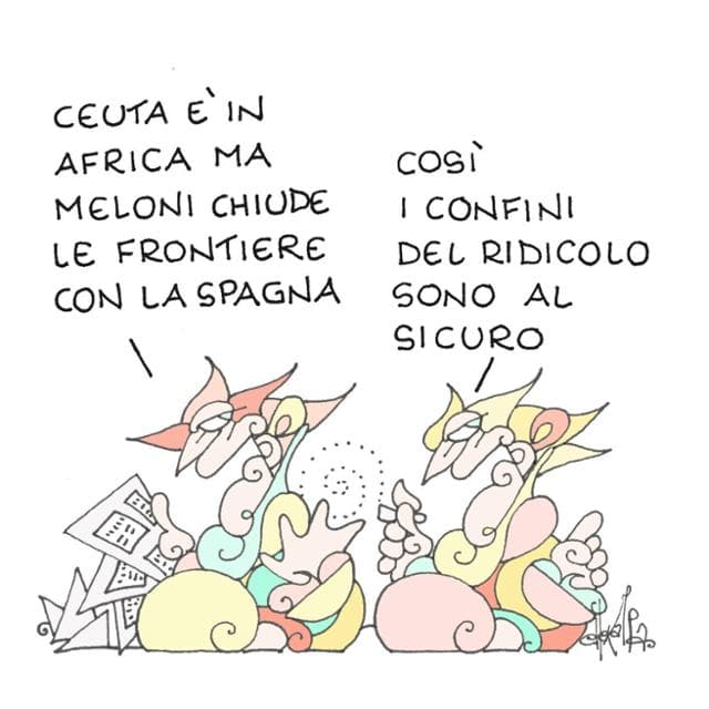 Anteprima: La vignetta di Ellekappa: la crisi di Ceuta secondo Meloni