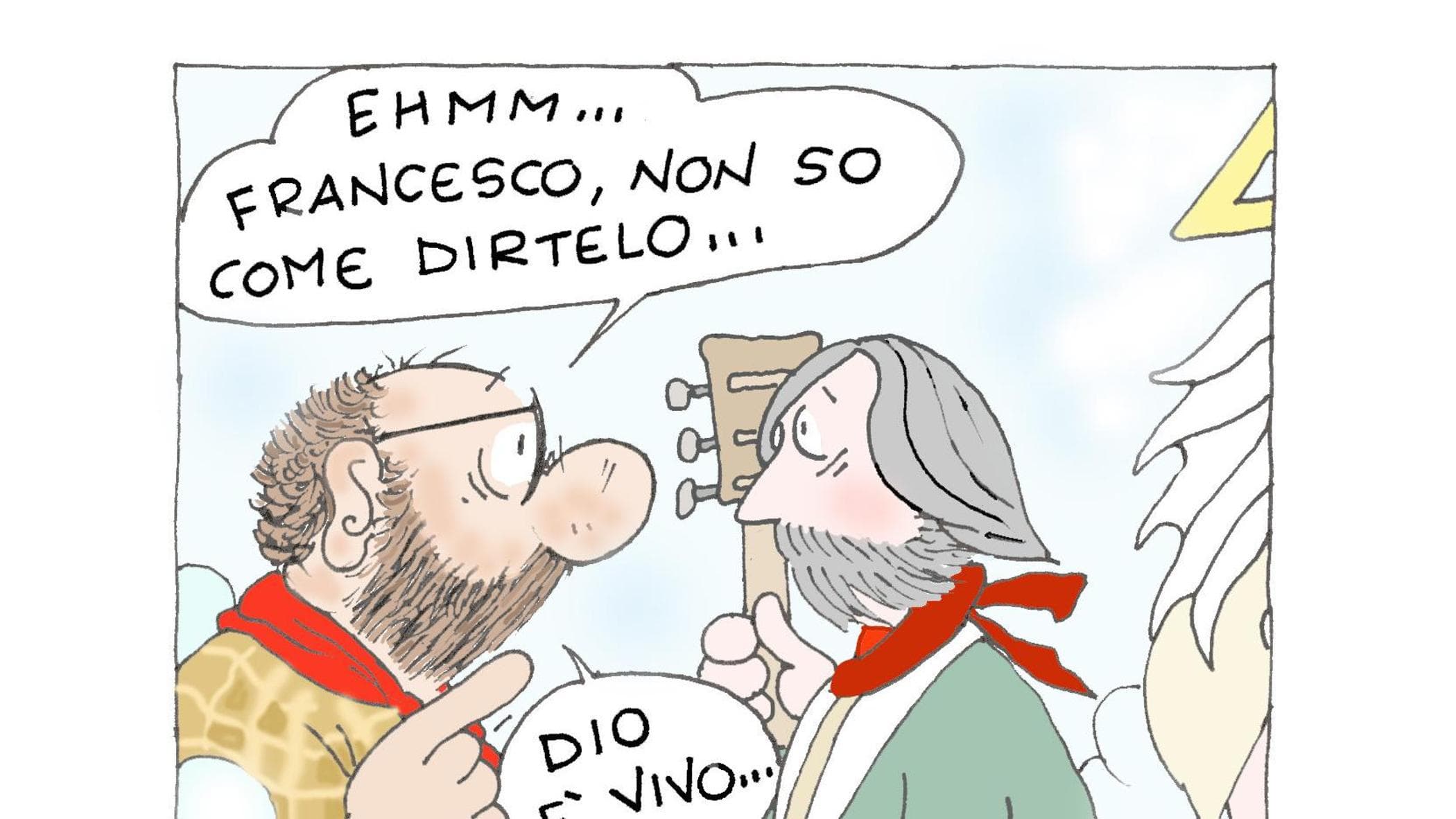 Guccini in paradiso: la vignetta di Ellekappa