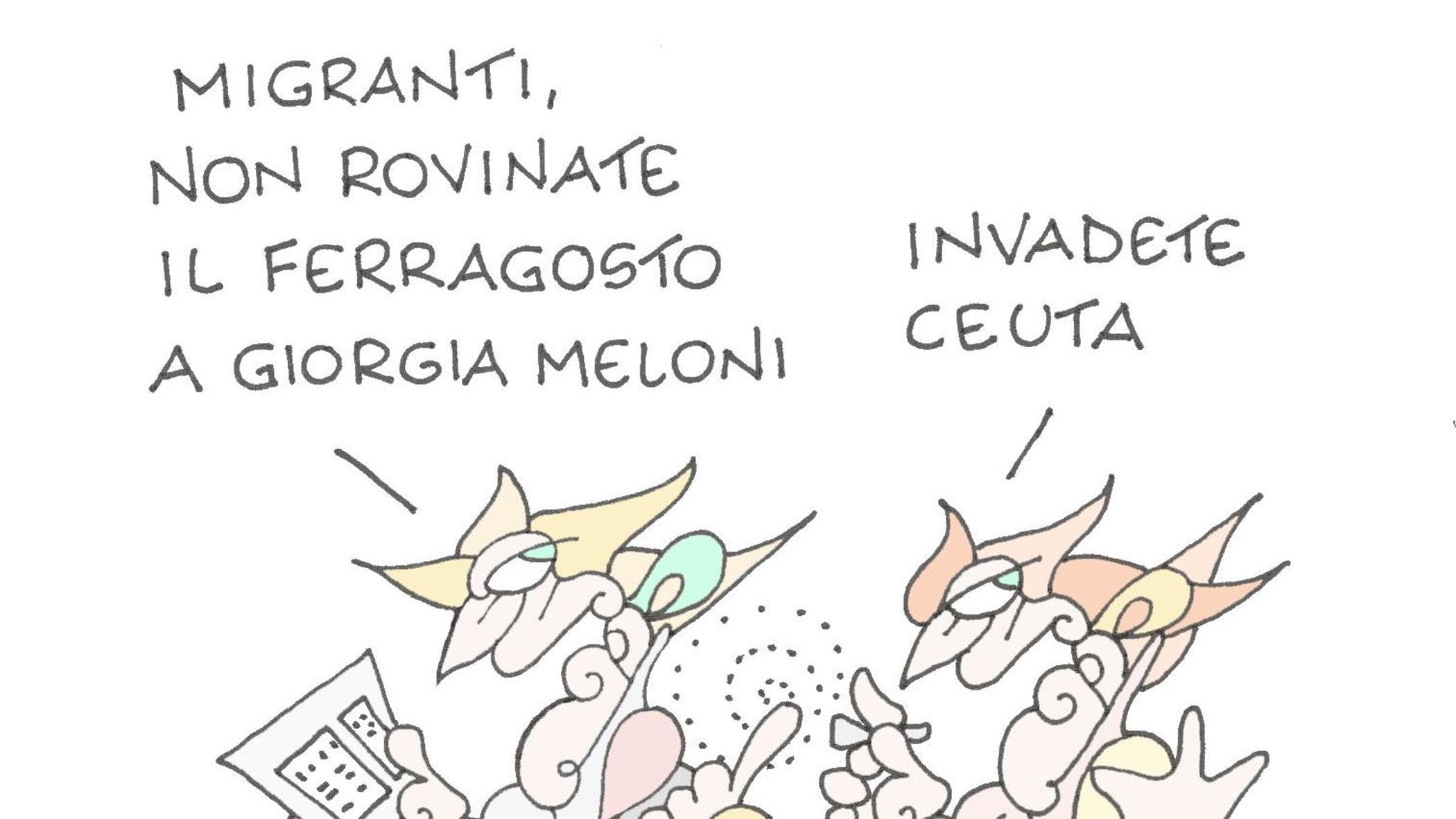 Il ferragosto di Meloni nella vignetta di Ellekappa
