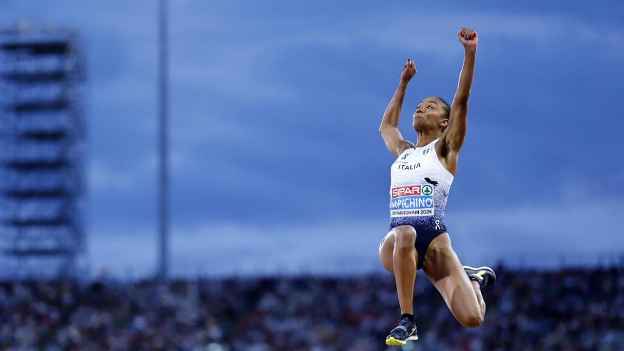 epa13174606 Larissa Iapichino of Italy competes in the Long Jump Women Final at the European Athletics Championships Birmingham 2026, in Birmingham, Britain, 16 August 2026.  EPA/TOLGA AKMEN