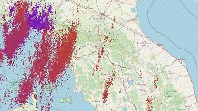 Mappa radar dei fulmini del Lamma