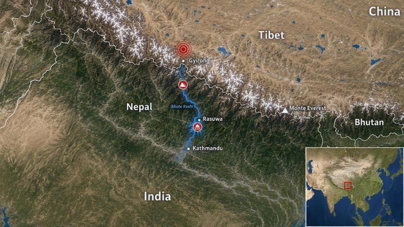 Anteprima: Nepal e Tibet, la mappa interattiva dell’alluvione