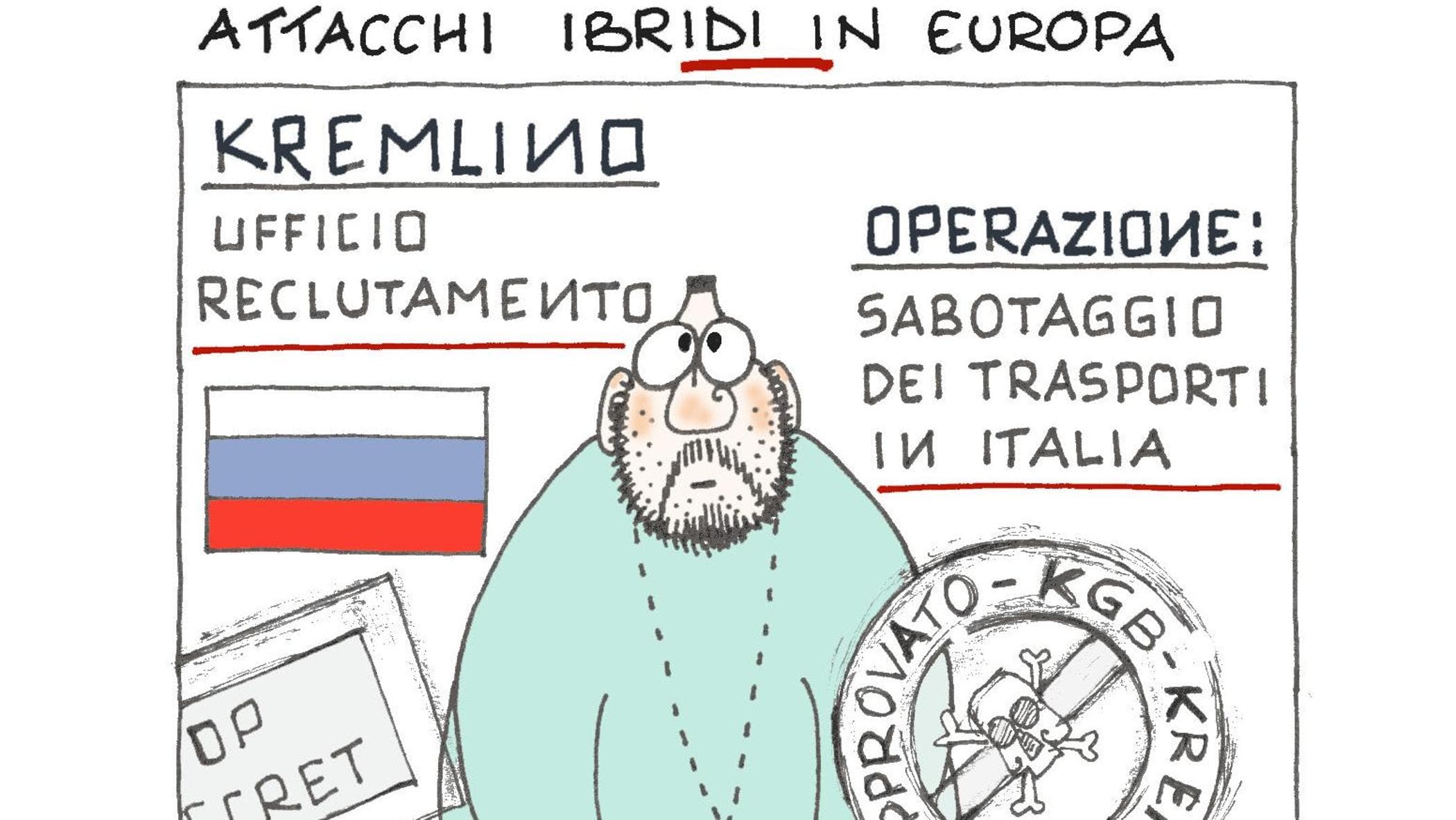 Salvini e il sabotaggio russo, la vignetta di Ellekappa