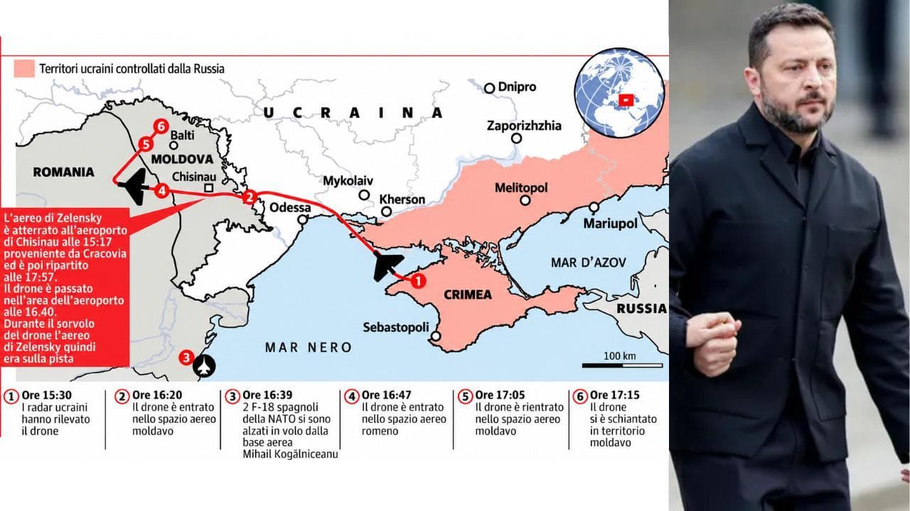 Zelensky nel mirino dei russi: un drone ha sfiorato il suo aereo mentre partiva per la Norvegia | La diretta