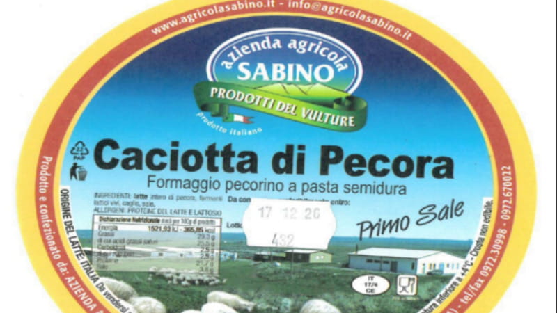 Caciotta di pecora richiamata per sospetta Listeria: l’avviso del ministero della Salute