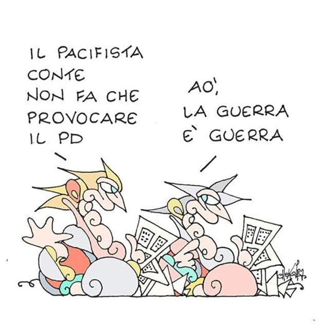 Conte, il Pd e la guerra: la vignetta di Ellekappa