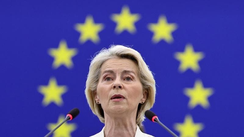 epa13243222 European Commission President, Ursula von der Leyen speaks during a debate on 'State of the Union' at the European Parliament in Strasbourg, France, 16 September 2026. The current plenary session runs from 14 until 17 September 2026.  EPA/RONALD WITTEK
