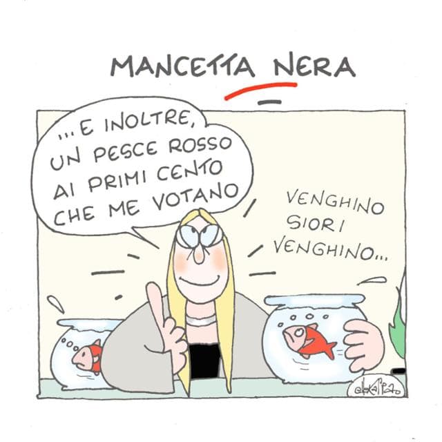 Anteprima: Il pesce rosso di Meloni: la vignetta di Ellekappa