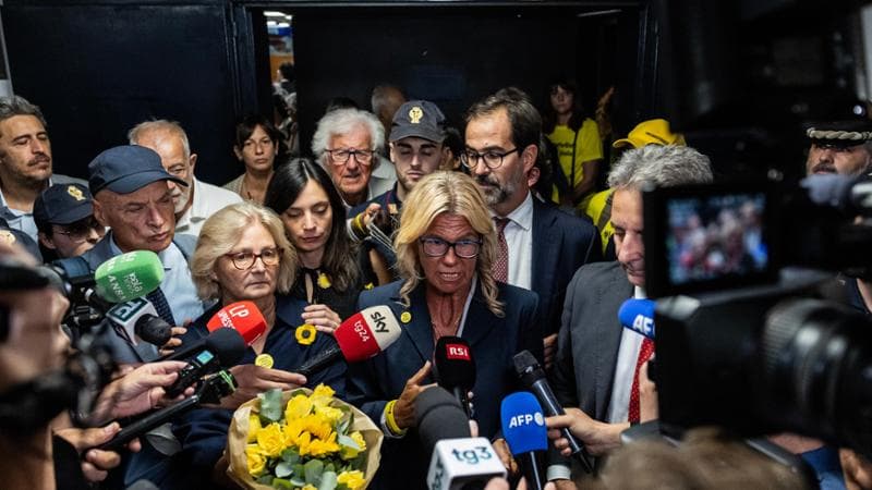 Alessandra Ballerini Paola Effendi,Giovanni Regeni e Irene Regeni al termine della lettura della sentenza del processo per la morte di Giulio Regeni

