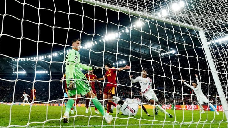 Il gol di Rudiger in Roma-Real Madrid