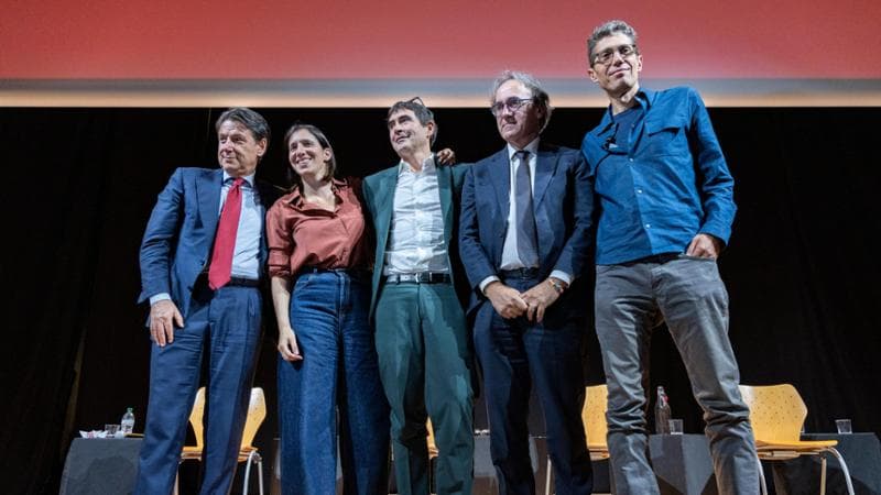 Roma, 10 ottobre: Giuseppe Conte, Elly Schlein, Nicola Fratoianni, Angelo Bonelli e Riccardo Magi