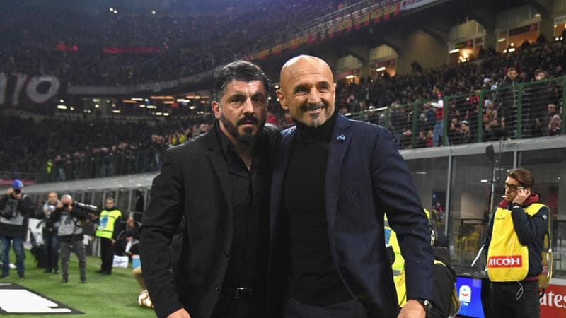Gattuso e&nbsp;Spalletti prima di un derby di Milano
