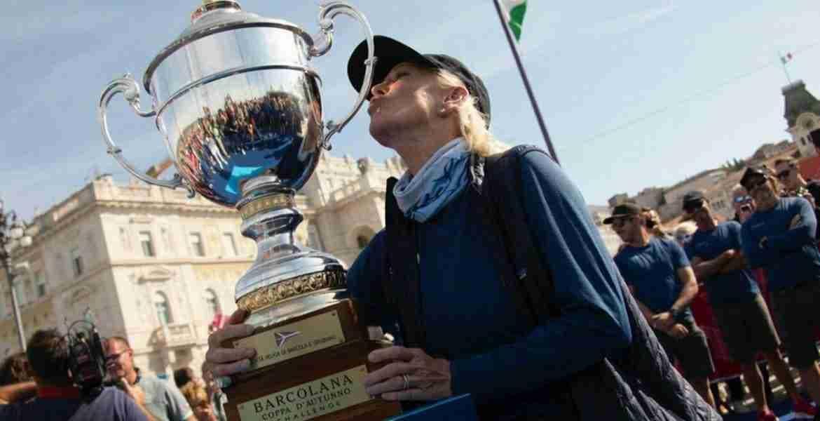 Wendy Schmidt, American philanthropist and sailor, the first woman to win the regatta, aboard Deep Blue