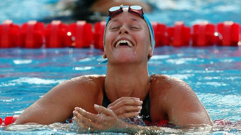 Federica Pellegrini of Italy celebrates after breaking the world record in the Women's 200m Freestyle Final during the 13th FINA World Championships at the Stadio del Nuoto on July 29, 2009 in Rome, Italy