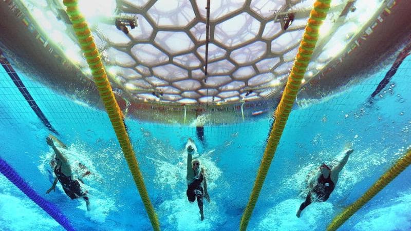 (L-R) Katie Hoff of the United States, Federica Pellegrini of Italy and Rebecca Adlington of Great Britain compete in the Women's 400m Freestyle Final at the Beijing 2008 Olympic Games