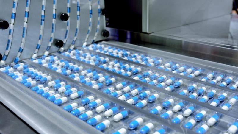 Capsules on a pharmaceutical production line