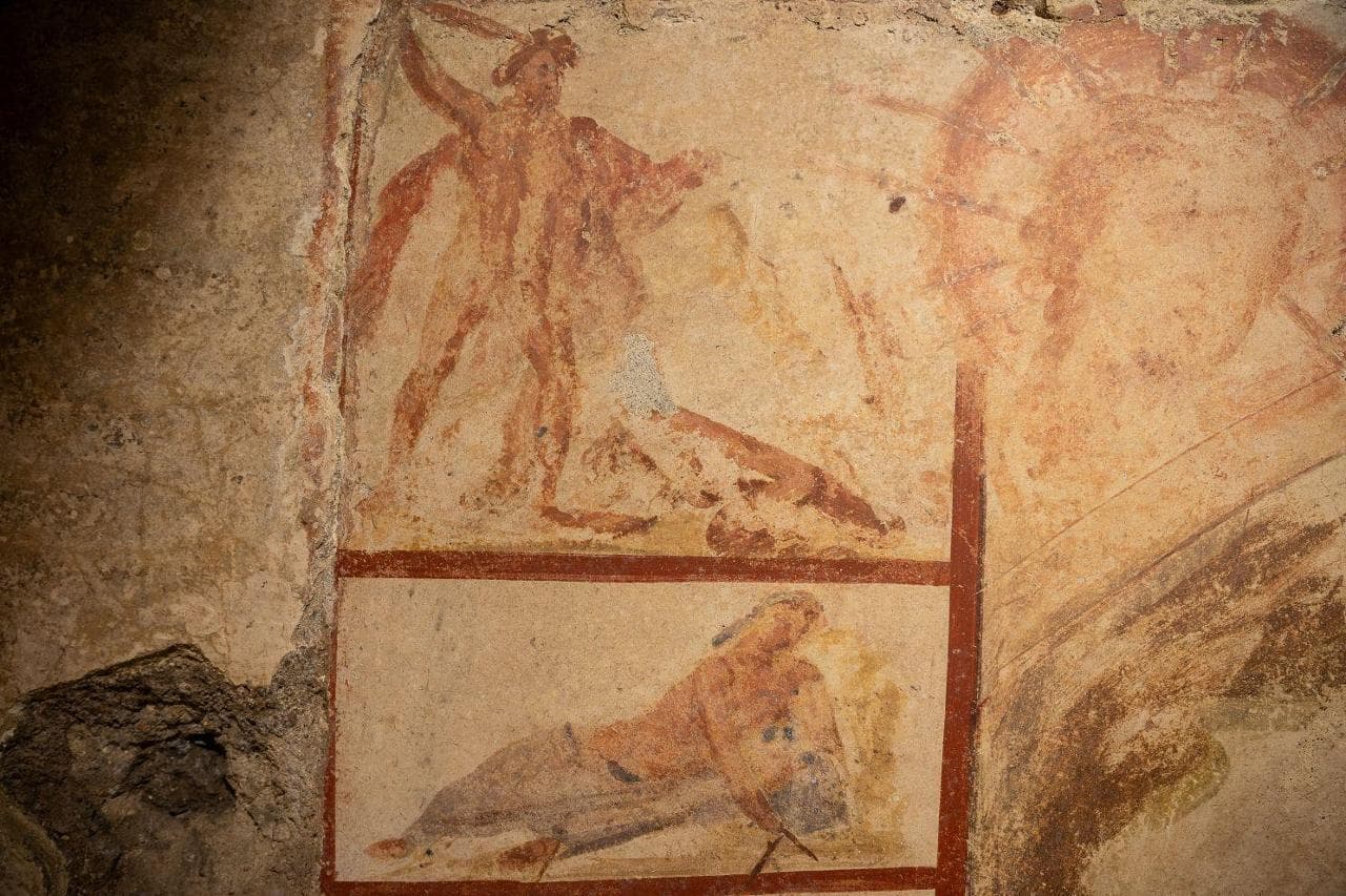Another detail of the frescoes, a rare surviving example of pre-Christian religious art. Photo: Alberto Novelli / Gallerie Nazionali di Arte Antica