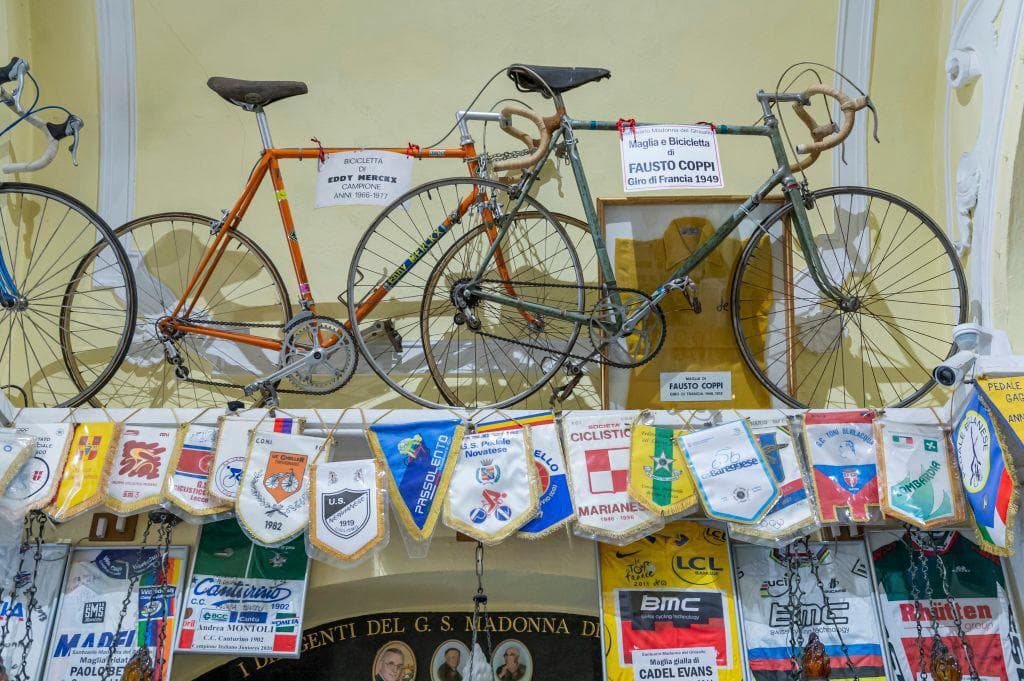 The bicycles of cycling legends Fausto Coppi and Eddy Merckx.