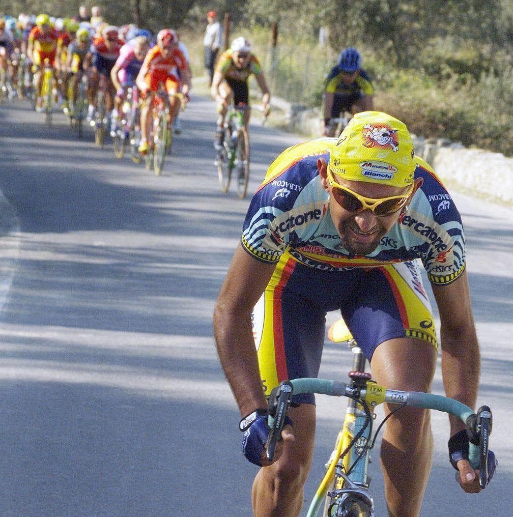 Italian cycling champion Marco Pantani. The museum displays one of his bicycles, featuring an embroidered image of Il Pirata, his nickname, on the saddle, and the yellow water bottle he used in 1998, the year he won both the Giro d’Italia and the Tour de France. Photo: Pascal Pavani/AFP via Getty Images