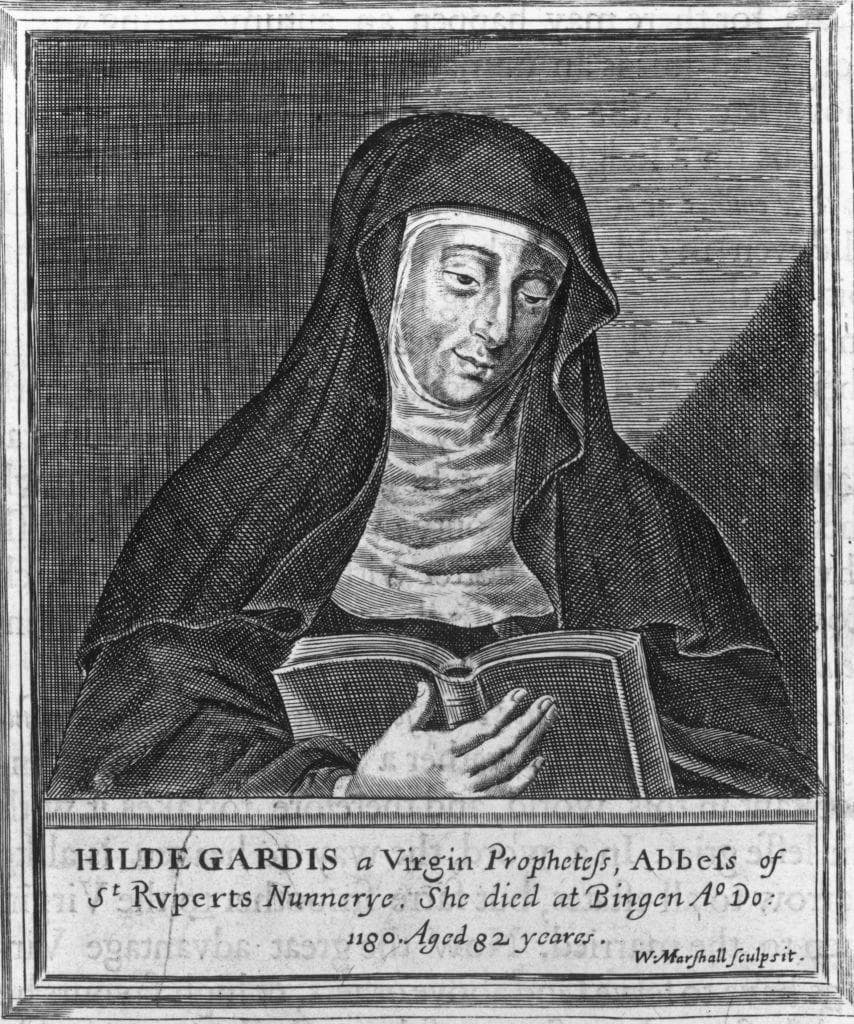 Hildegard von Bingen (1098 - 1179) - Gravura do Santo Estado de Fuller por W Marshall - Publicado em 1648