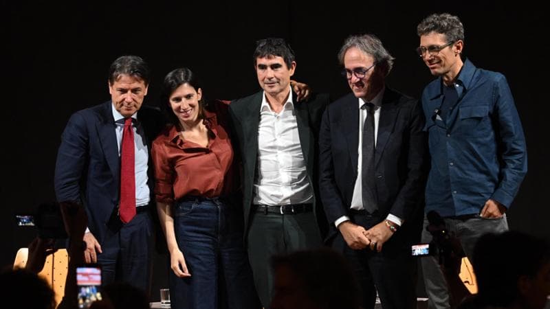 Roma, 10 ottobre: Giuseppe Conte, Elly Schlein, Nicola Fratoianni, Angelo Bonelli e Riccardo Magi